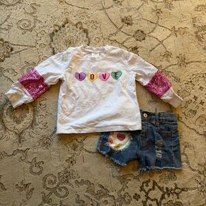 Girls Valentines 2T Love Shirt with Pink Sleeves